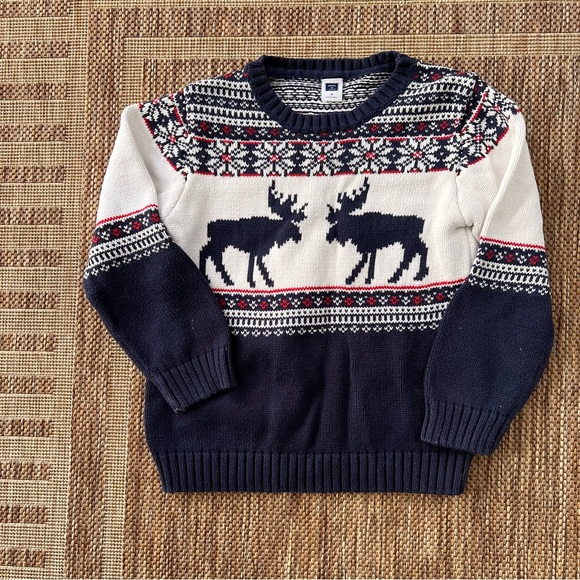 Janie Jack Boys Moose Sweater  Winter Snowflakes Blue Red Size 4T. - Picture 1 of 4